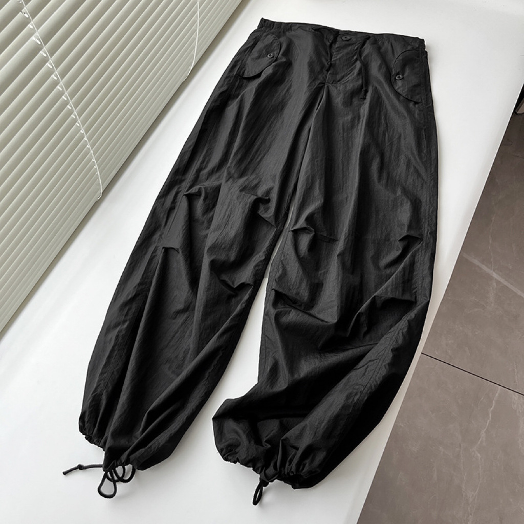 Novedad de verano, pantalones de paracaídas holgados y adelgazantes con cordón, pantalones cargo brillantes para hombres y mujeres 3217