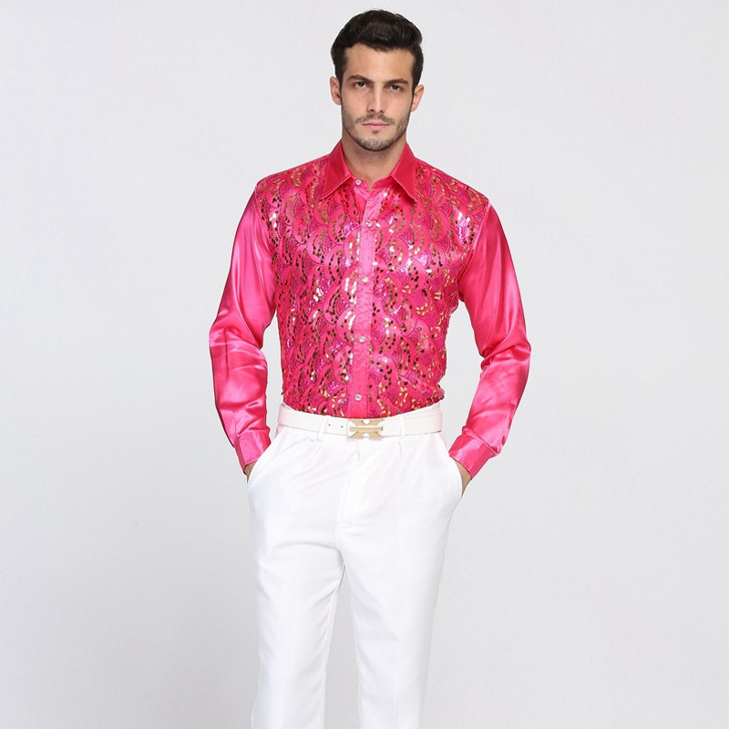 Comercio exterior transfronterizo Camisa de lentejuelas de los hombres traje de rendimiento coro adulto traje de escenario danza rendimiento camisa de manga larga