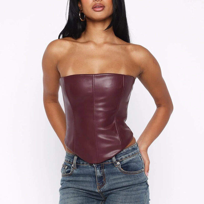 Cross-Border European and American Clothing New Leather Corset Top Strapless Tight Fishbone Corset Sexy Tube Top Vest Cross-Border European and American Clothing New Leather Corset Top Strapless Tight Fishbone Corset Sexy Tube Top Vest