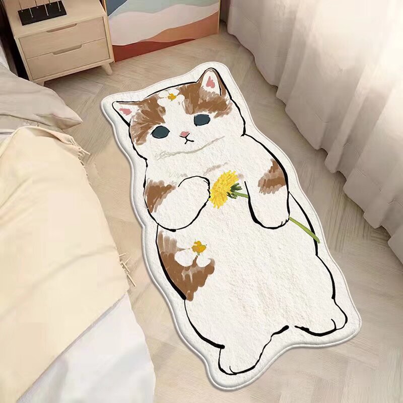 漫画の寝室のじゅうたんの猫はカシミヤの異形のベッドのへりのじゅうたんのかわいい少女のベッドの尾のじゅうたんの家庭用の窓のマットをまねます。|undefined