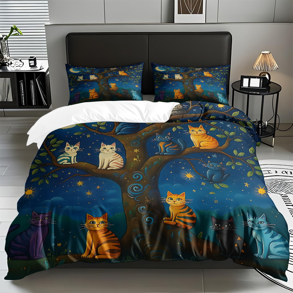 Transfronterizo piel transpirable abrasión caricatura gatito kit de edredón de impresión digital fuente de fábrica adaptada TEMU JIT