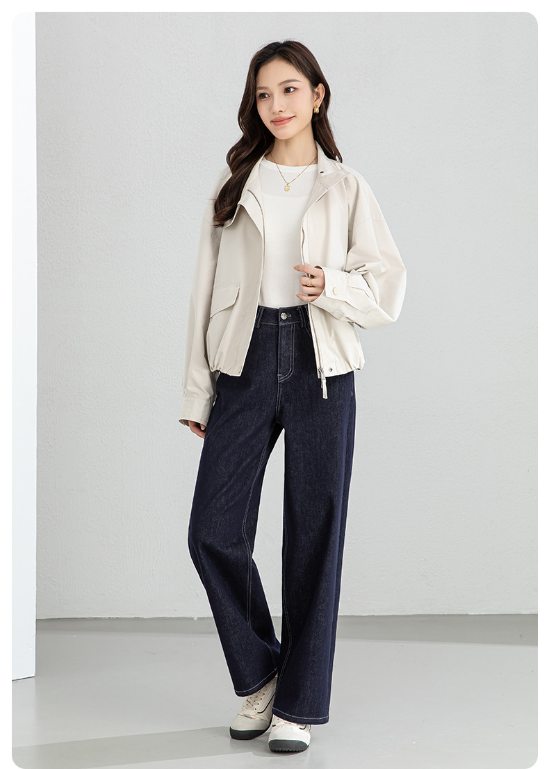 Quần jean nữ ống rộng dáng suông, cạp cao, chất denim chống phai màu, mỏng nhẹ mùa xuân — Xanh da trờicolor chi tiết 16