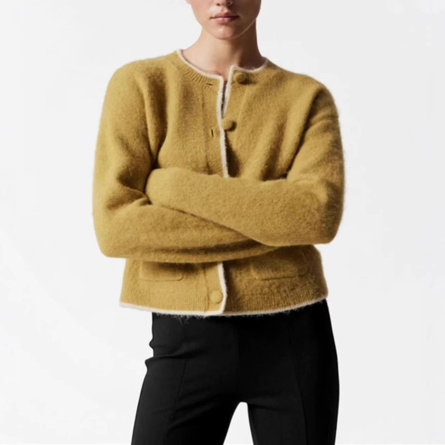 Loose Multicolor All-match Wool Blended Knitted Cardigan Sweater