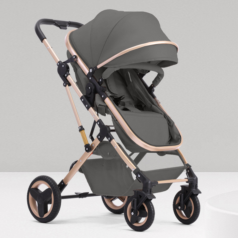 Cochecito para bebé con vista alta, se puede sentar y acostar, plegable, bidireccional, silla de auto para recién nacido.