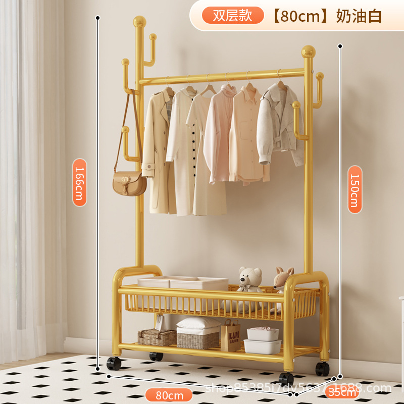 80cm 라이트 럭셔리 골드 더블 레이어 메쉬 바구니丨6 후크 + 금속 캐스터 휠