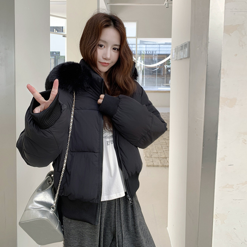 2025小个子新款收腰版羽绒棉服女冬季短款白色修身可拆卸毛领外套|undefined