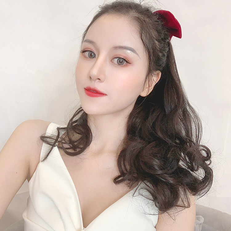 Nueva Cola de Caballo peluca femenina arco largo rizado pelo insertar peine natural rollo Internet celebridad agua ondulación agarre Correa cola