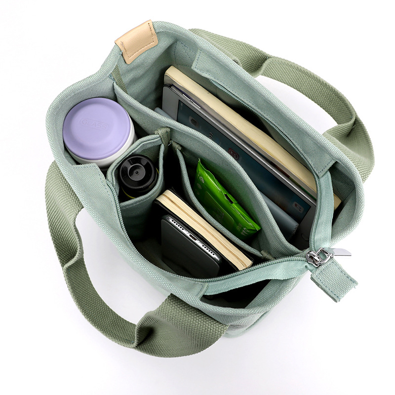 Bolso pequeño bolso de mano con cremallera Bolso japonés de múltiples capas bolso de lona Bolso pequeño portátil de almacenamiento fresco