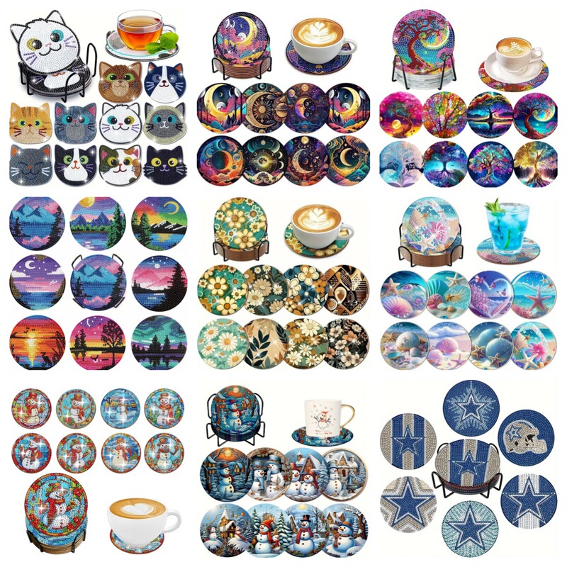 DIY Diamond Painting Diamond Art Coaster Round Wooden Material with Shelf Landscape Flowers Christmas Style Available DIY Diamond Painting Diamond Art Coaster Round Wooden Material with Shelf Landscape Flowers Christmas Style Available