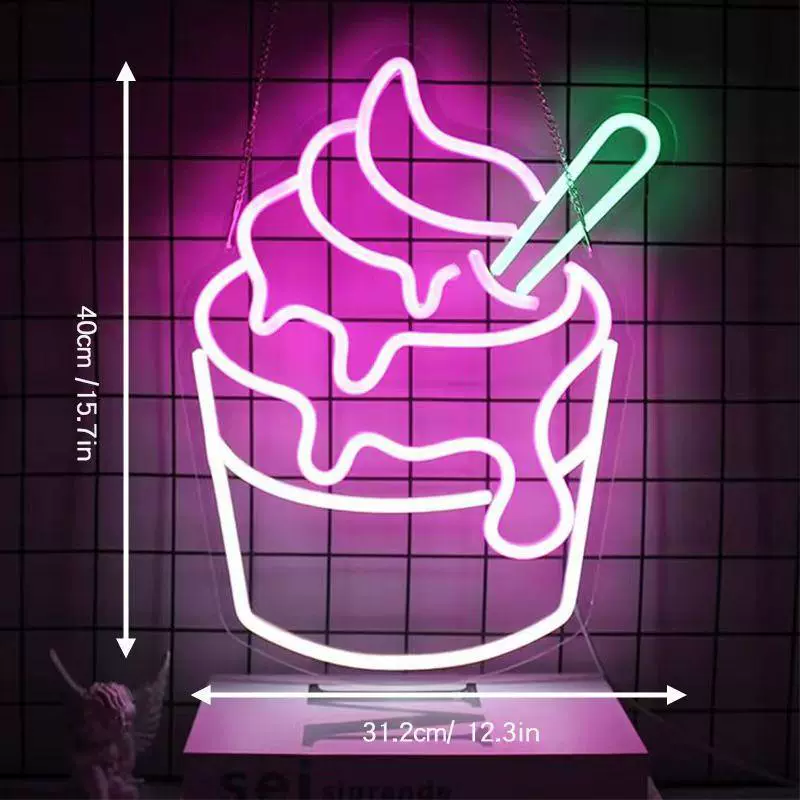 Светодиодная неоновая вывеска кастом лед-cream и милк-ти напитки, лёгкая, разные размеры, 10 Вт