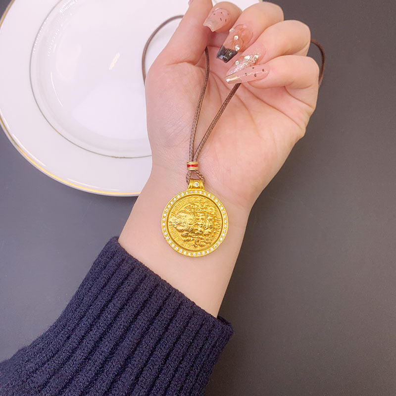 Collar de oro de arena vietnamita estilo nacional de diamantes bordes redondos giratorios colgantes de oro amarillo para mujeres no decolor joyerías al por mayor