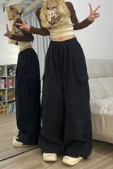 美式复古工装裤女春秋显瘦多口袋爵士舞休闲束脚裤宽松直筒阔腿裤
