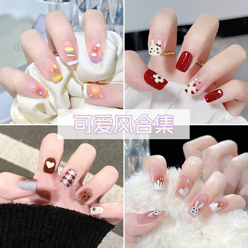 Cute Children's Nail Art Cartoon Small Animal Fake Nail Wearing Nail Pieces Removable Advanced Sense Short Nail Stickers Cute Children's Nail Art Cartoon Small Animal Fake Nail Wearing Nail Pieces Removable Advanced Sense Short Nail Stickers