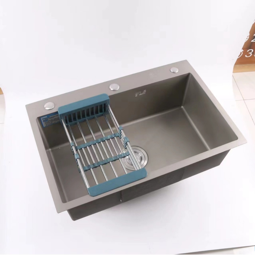 Fregadero de acero inoxidable 304 engrosado, fregadero negro de un solo tazón soldado a mano, suministro transfronterizo