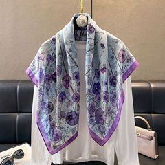 新款双色双面丝毛印花丝巾春秋领巾90方巾缎面百搭围巾女跨境电商