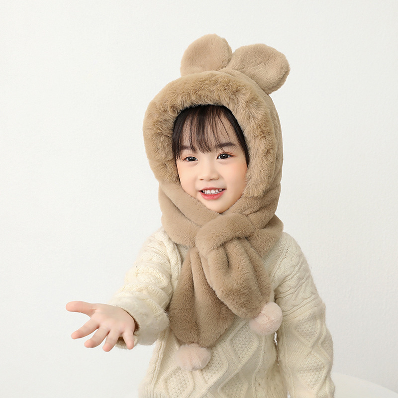 Sombrero de niños bufandas de dos piezas para niños y niñas en invierno caliente protector de oído protector de cuello más gorra de peluche gruesa