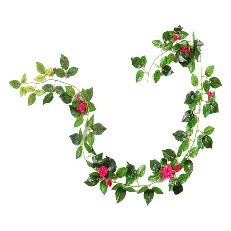 Flor artificial tela de seda color impresión Rosa cadena decoración del hogar pared colgante falso flor ratán vid