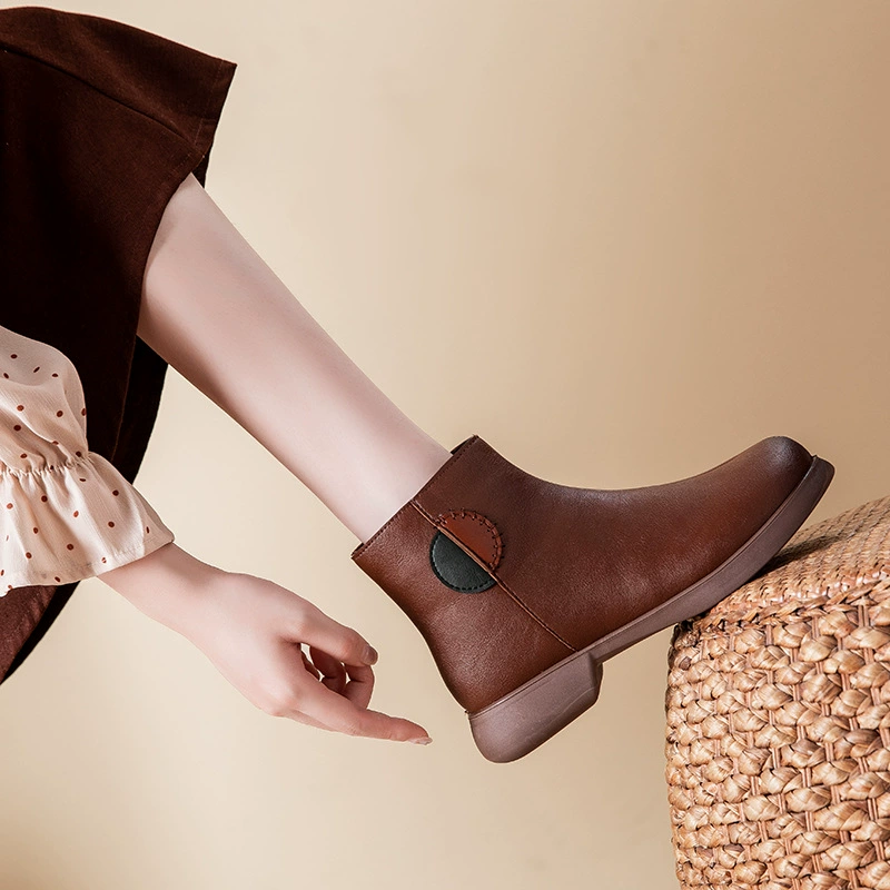 В наличии: женские зимние ботинки из кожи, утепленные флисом, теплые осенне-зимние короткие сапоги, нескользящие, для женщин среднего возраста.