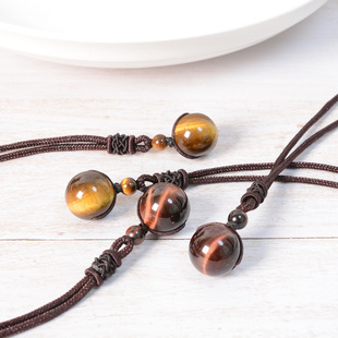 Wholesale Red Yellow Tiger Eye Single Bead Pendant Necklace Obsidian Rainbow Eye 16mm Single Bead Pendant Fidelity Cross Border
