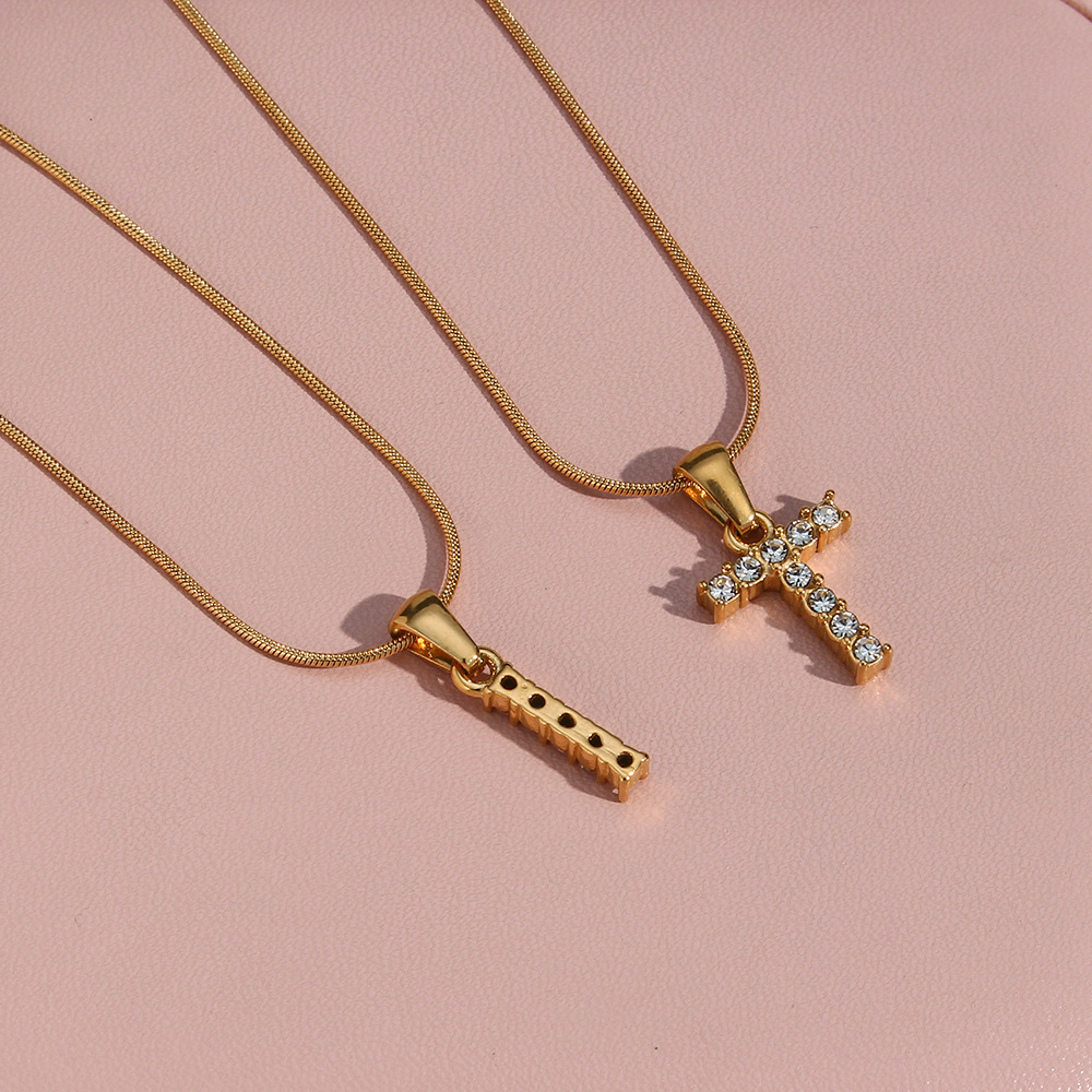 Zircon Inlay Material Necklace Classification PVD Coated Real Gold Plated 18K Gold Letter 304 Stainless Steel Waterproof Non Tarnish 304 Stainless Steel Necklace