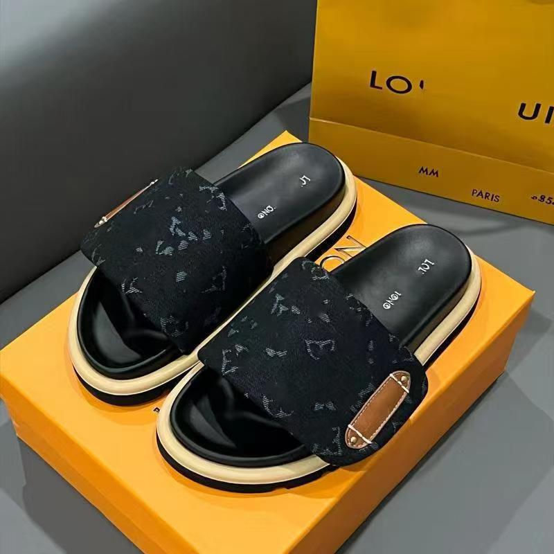 Thick-Soled Velcro Slippers for Men and Women, 2025 Summer Hot-Selling Style, Fashionable Denim Lettered Slip-Ons for Outdoor Wear