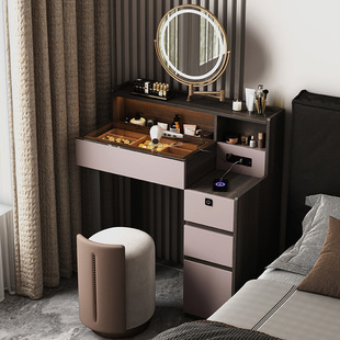 Italian-Style Solid Wood Dressing Table with Storage Cabinet, Integrated with Lock, Multifunctional Makeup Table for Master Bedroom Bedside, Light Luxury X& Its X&