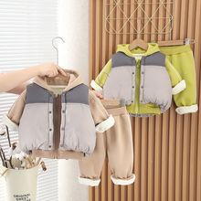 男童秋冬季加绒加厚三件套保暖外穿洋气婴儿童装女宝宝冬装套装潮