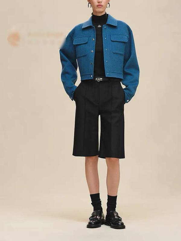 南油女装2025年秋冬Her*新款牛仔式百分百双面羊绒翻领夹克外套女|undefined