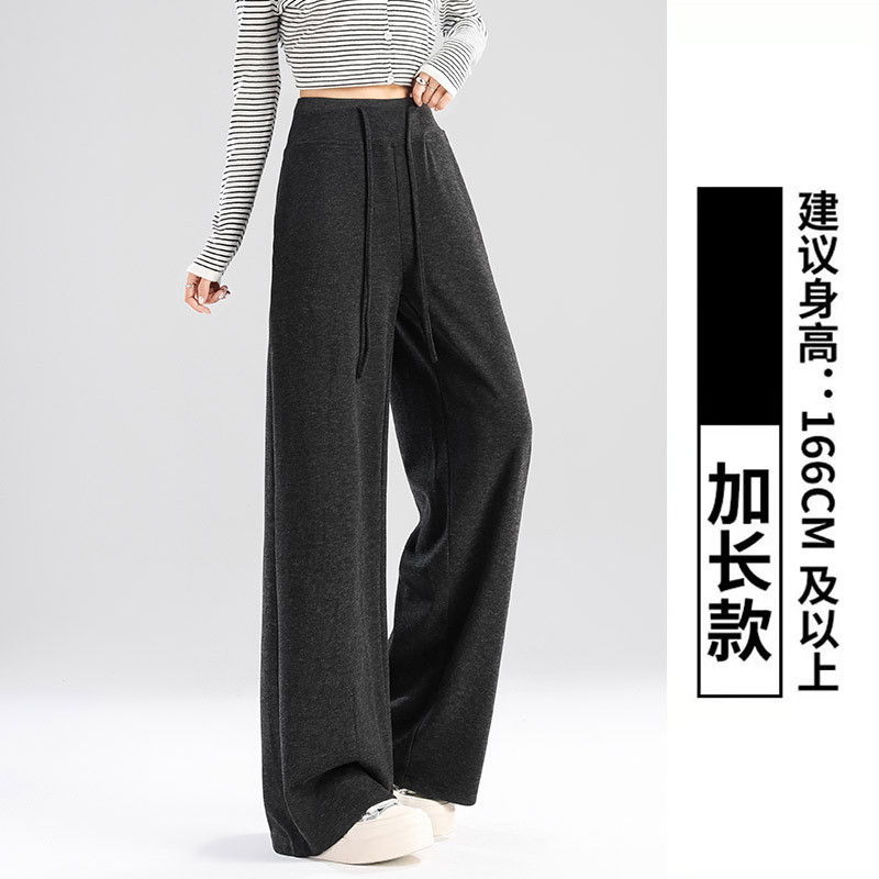 深灰色软糯阔腿裤女秋2025新款高腰休闲拖地慵懒风运动直筒糯米裤|undefined