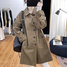 秋装风衣女中长款棉宽松英伦风大衣新款西装领廓形卡其外套