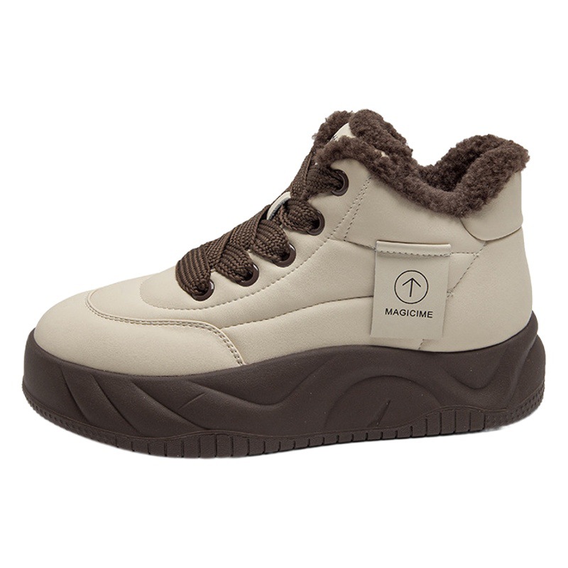 Zapatillas deportivas Augu Shiden con forro polar para mujer, novedad otoño-invierno 2025, suela gruesa, informales, blancas.