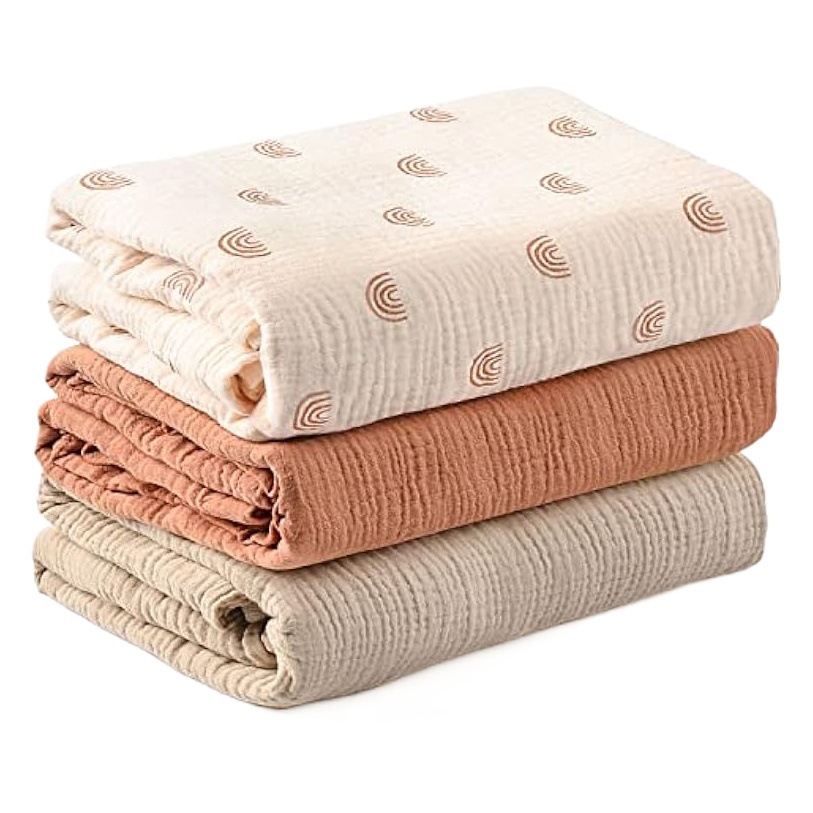 Muselina Swaddle Blan transfronteriza al por mayor 3 piezas macho y hembra bebé paño liso bebé manta pañales