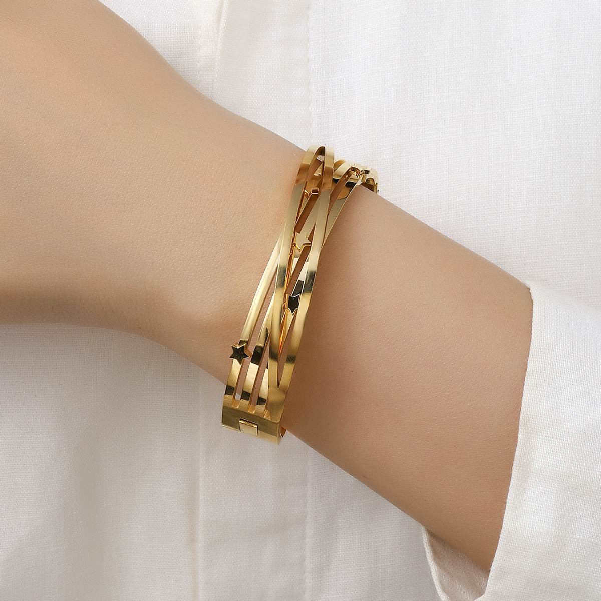 Bracelet en acier inoxydable à vendre, design de niche, bracelet double couche en croix pour fille, bracelet étoile à cinq branches_voghion.com