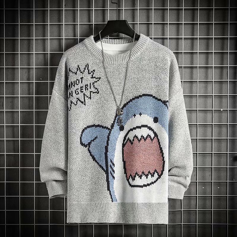 Autumn and Winter Japanese Style Cartoon Shark Turtleneck Sweater Men's Loose Ins Hong Kong Style Lazy Korean Style Thickened Sweater