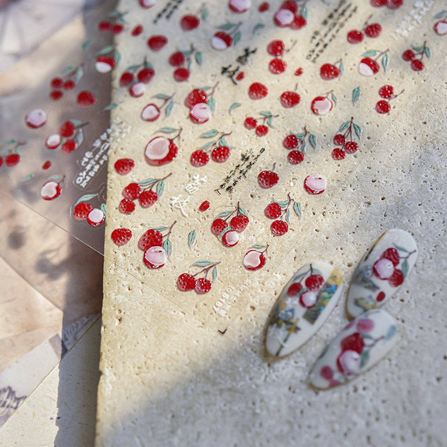 Nail Art New Jelly Changan Litchi Nail Art Sticker suave para hombres hielo a través de las pegatinas de uñas Fairy Wind Material de frutas