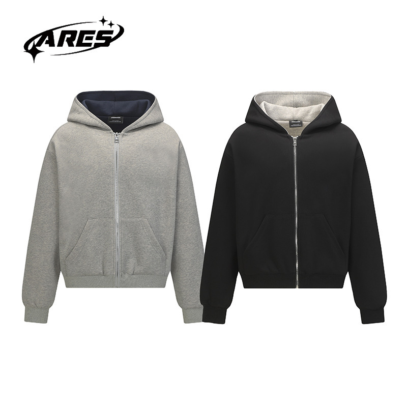 ARESWINGS美式复古秋冬850g重磅撞色连帽情侣卫衣宽松开衫男|undefined