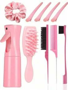 Hairdressing Comb Set — Portable Continuous Spray Bottle, Clips, Scrunchie & Loop Tools