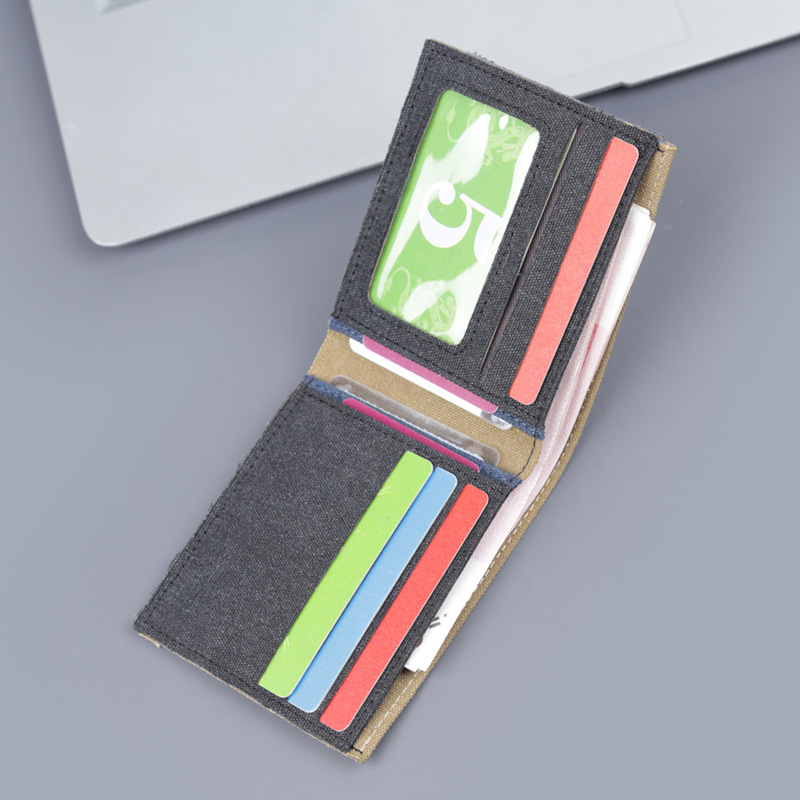 Cartera de denim para hombres cartera de lona corta 9 tarjetas para tarjetas de licencia de conducir cartera pequeña para hombres
