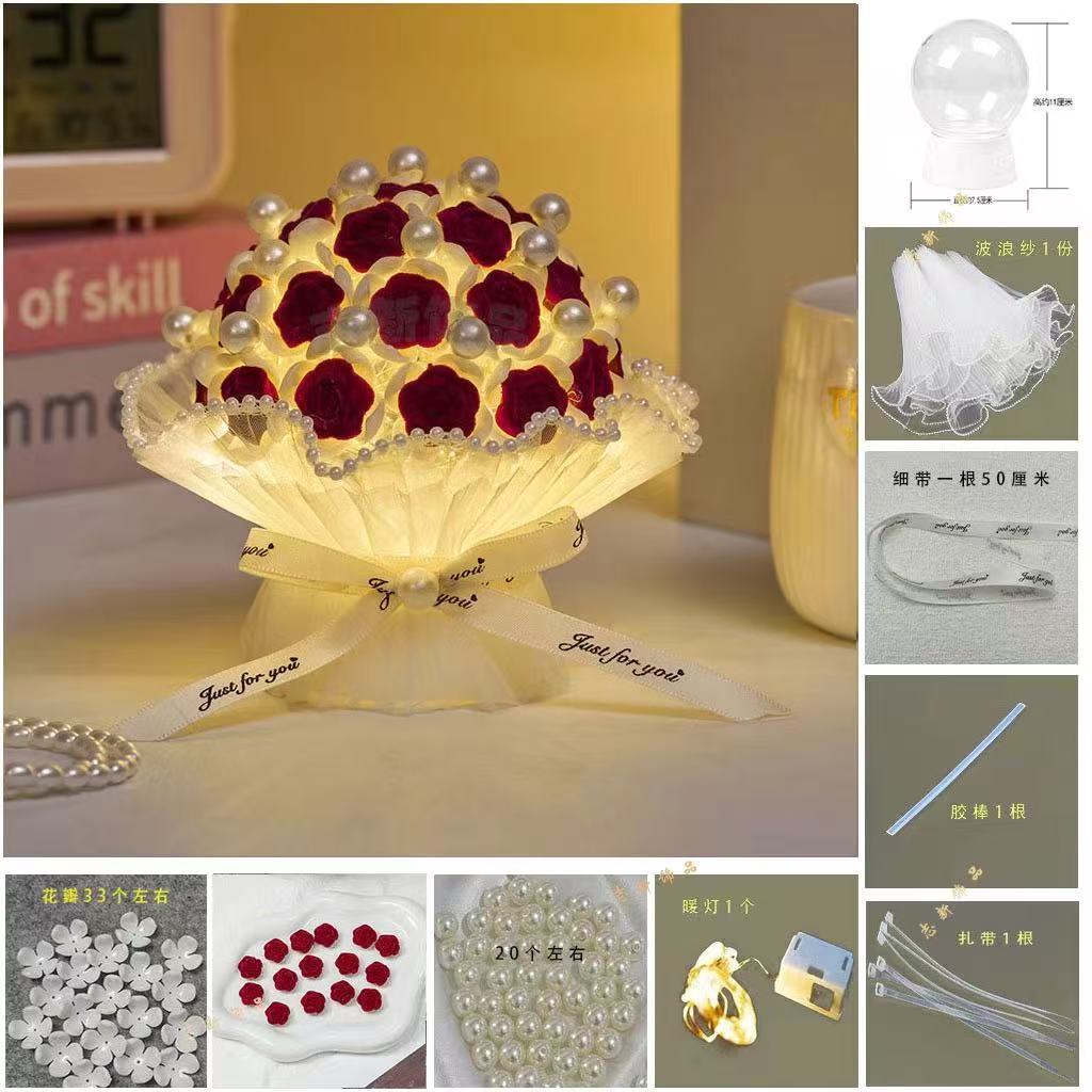 520 luz nocturna de rosas de bricolaje tejidas a mano, flores que nunca se marchitan, regalos de ramo del día de la madre para novias, Tanabata