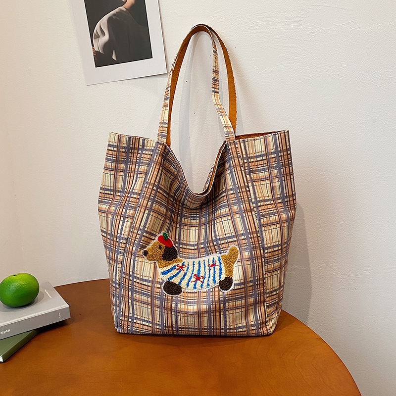 Bolsa de tela de cachorro doble espalda bolsa de lona transfronteriza para mujeres gran capacidad de ventano relajado bolsa de compras de hombro casual