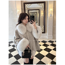「流光晚宴」狐狸毛领宽松斗篷羊毛大衣女慵懒双面呢子袖口毛外套
