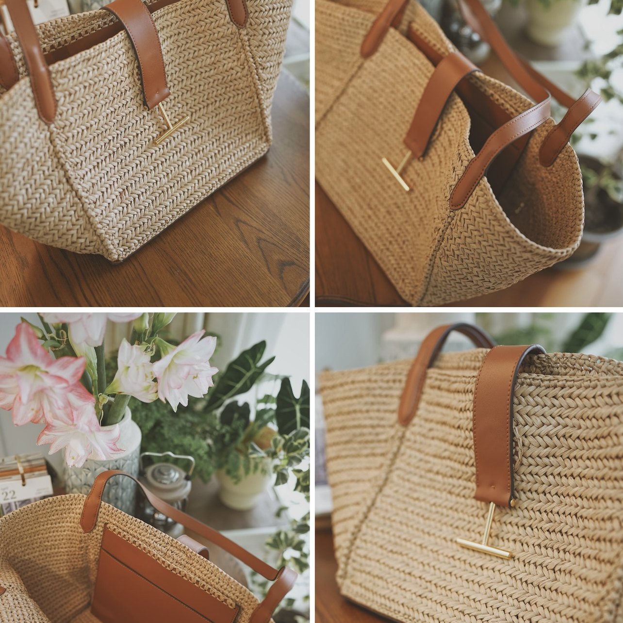Zhu Zhu Style Straw Woven Bag For Women, Large Capacity Vacation Beach Straw Bucket Bag, Woven Market Basket Tote Bag - Thumbnail 5