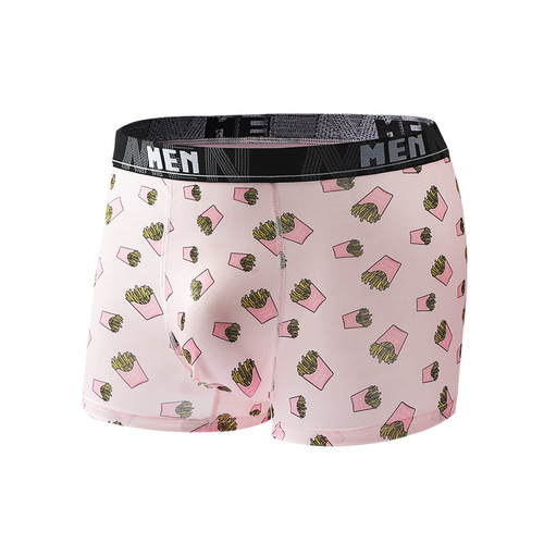 Men's Ice Silk Briefs Large Size Breathable Medium Waist Cute Print Comfortable Breathable Athletic Thin Men's Underwear