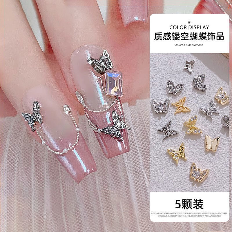 Nail Art Diamond Jewelry Mini Small Butterfly Zircon Cut Out Heart Butterfly 2025 New Stereo Metal Nail Decoration Stickers