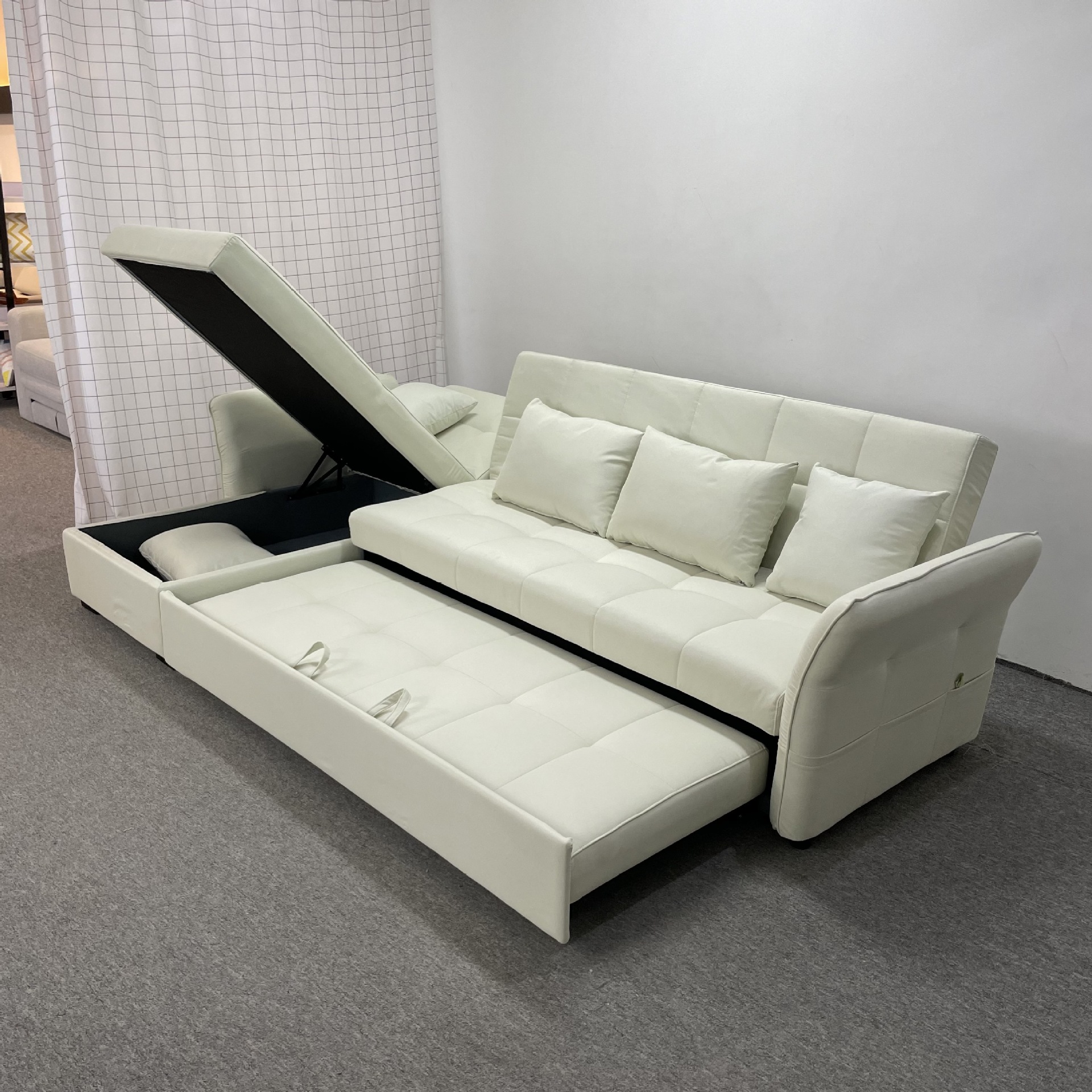 Sofá cama multifuncional verde oscuro doble uso plegable pequeño apartamento de sala de estar almacenaje VIP desmontable arena de tela