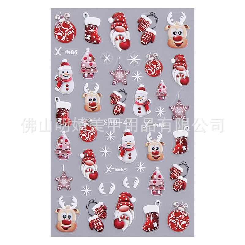 新品レリーフクリスマスネイルシールins风冬クリスマス雪だるまヘラジカ手袋バックゴム爪シール|undefined