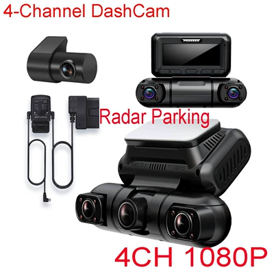 Dash Cam with Four Front: Driving recorder - standard-host-rear-camera-bracket-car-charger-manual-4ch-radar-parking