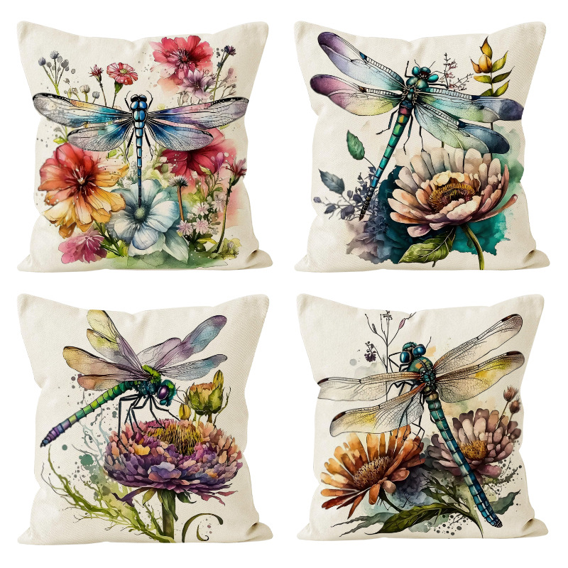 Spring Dragonfly Printed Pillow Case Home Living Room Sofa Decorative Pillow Case Cross-border Study Bedroom Linen Cushion