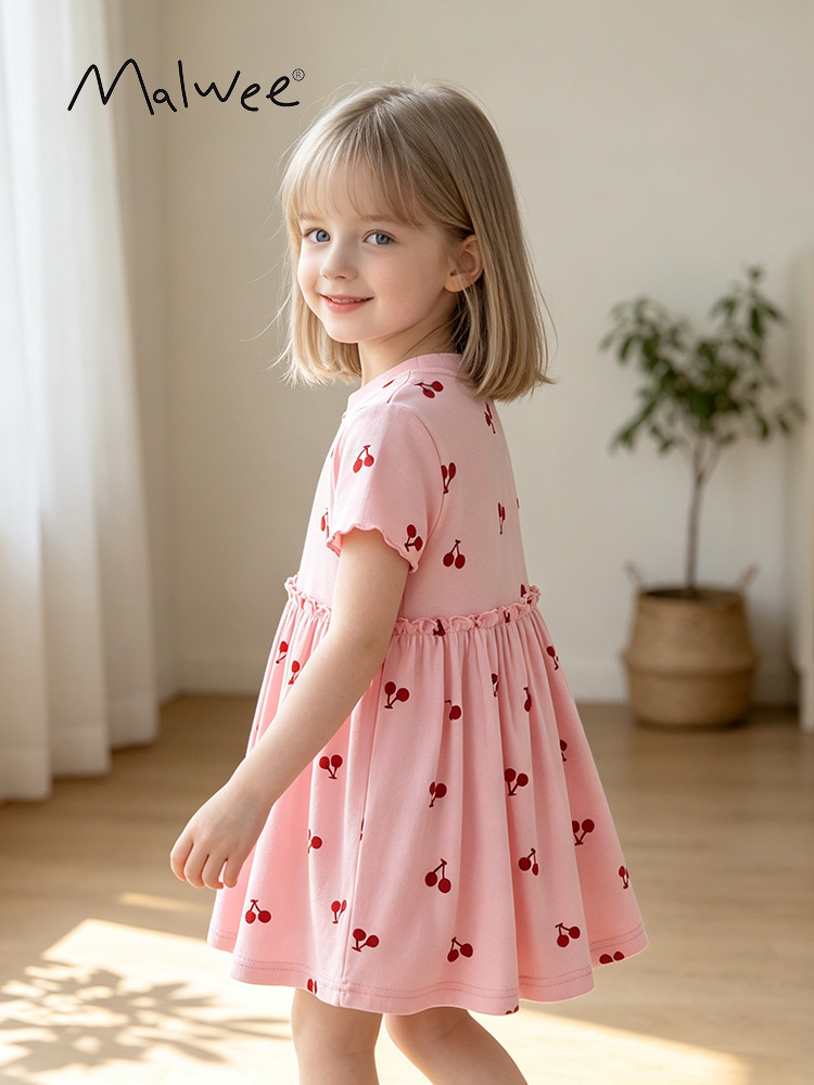 Malwee transfronterizo vestido de niña princesa europea y americana transpirable suave 3 - 8 años de niña falda de cuello redondo de verano image 1