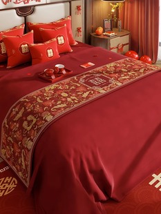 Red festive bed flag wedding room bed end towel wedding bedding happy table flag tea table table tablecloth